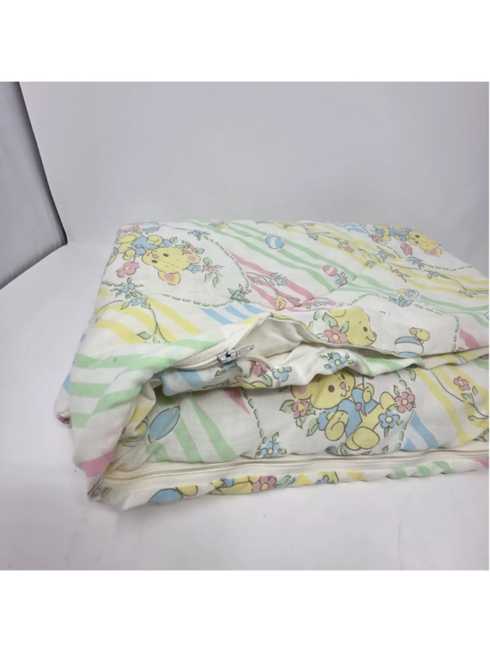 Baby Toddler Sleeping Bag Vtg Quilt Zipper Bears Yellow Green Pink 32